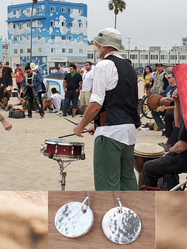 drum circle at beach with drum circle earring